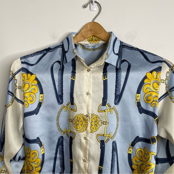 ZARA Chain Printed Blouse Size M Elegant Vintage Scarf Feminine Worn on TV - Picture 8 of 16